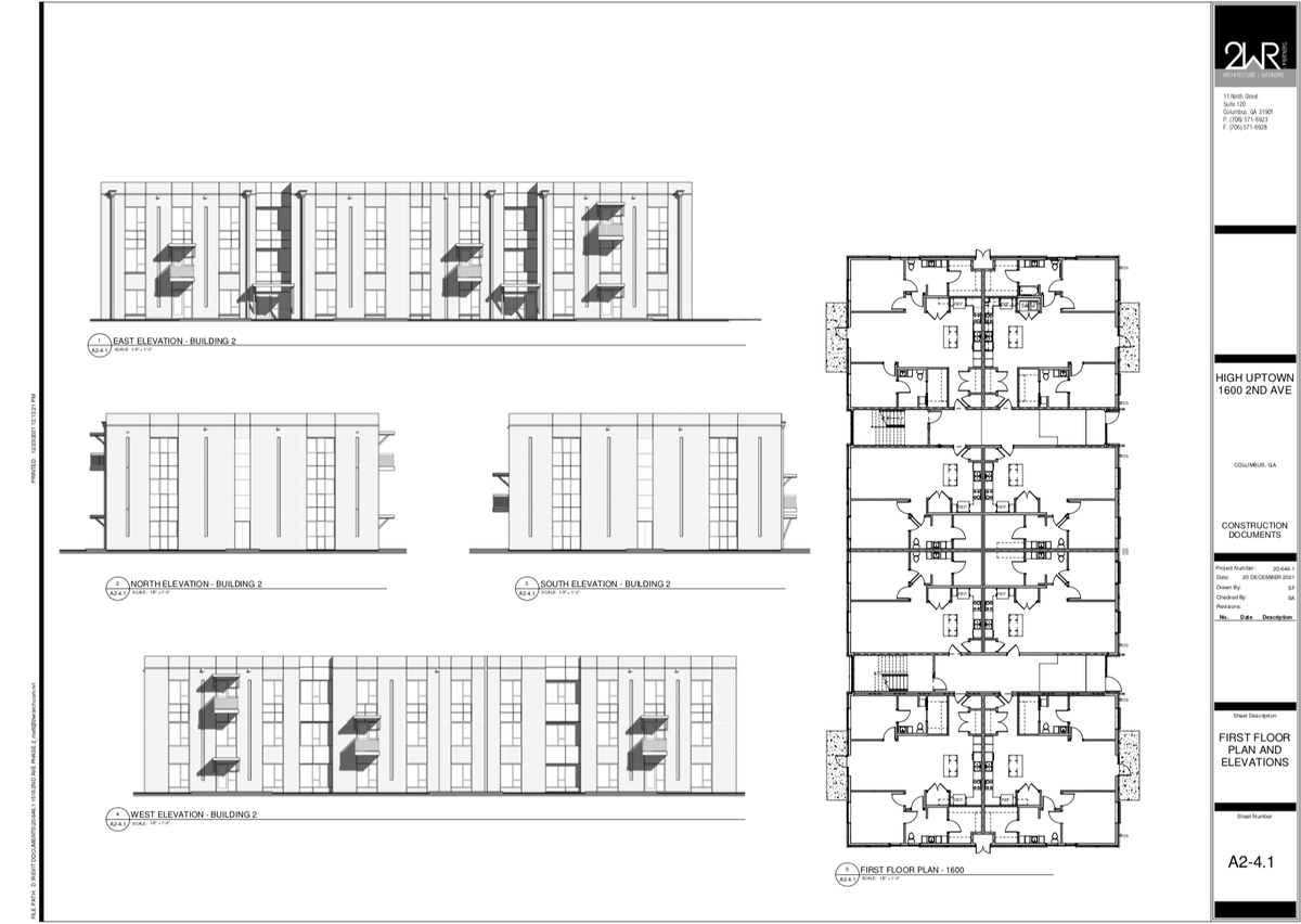 This screenshot, shared with the Ledger-Enquirer by developer Ken Henson, shows the floor plans and elevations for his new apartment complex at 1600 3rd Ave. Henson said it’ll be completed by the end of 2023.