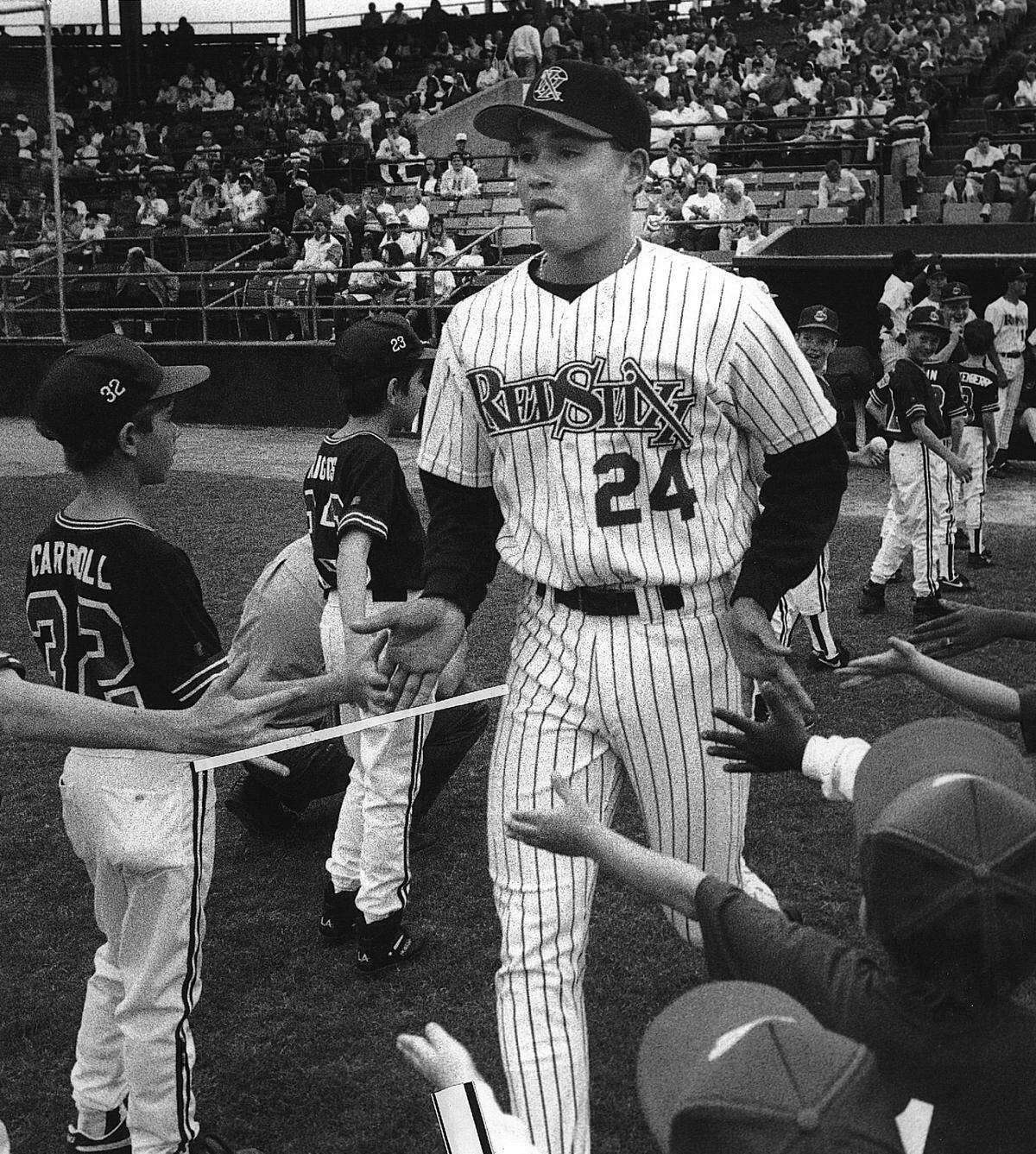 Oscar Resendez greets a group of area little leagues as he is introduced to the fans in Columbus at Golden Park.