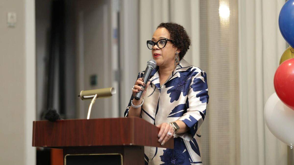 Democratic candidate, Dr. Alicia Johnson giving a victory acceptance speech at Hotel Indigo in Savannah Tuesday night