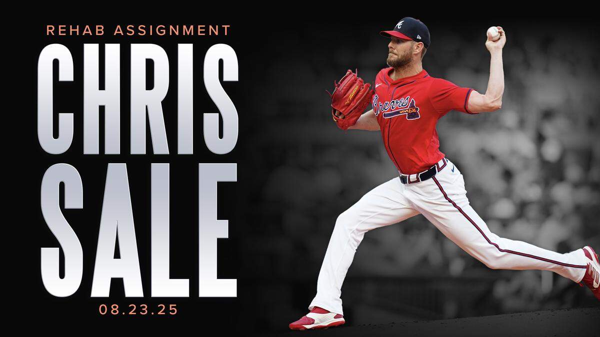 Cy Young Award winner Chris Sale of the Atlanta Braves will pitch for the Columbus Clingstones on a rehab assignment Aug. 23, 2025, at Synovus Park.