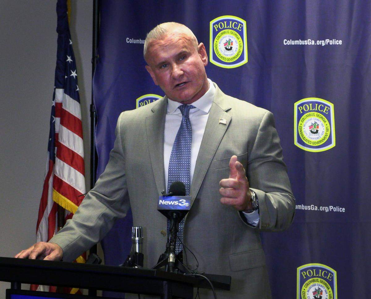 Stoney Mathis answers questions from the media Monday morning. Columbus Mayor Skip Henderson has appointed Chief Stoney Mathis as Interim police chief of the Columbus Police Department. 05/08/2023