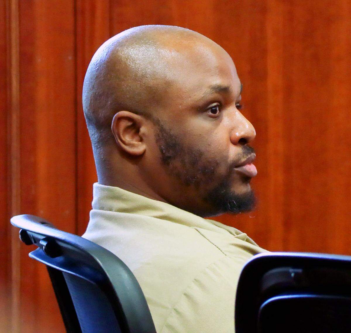 Jeremy Williams, convicted of capital murder in the death of Columbus 5-year-old Kamarie Holland, waits inside a courtroom at the Russell County Courthouse in Phenix City for a hearing May 23, 2025. Williams filed to waive his remaining appeals, a request that would expedite the process for him to be executed.