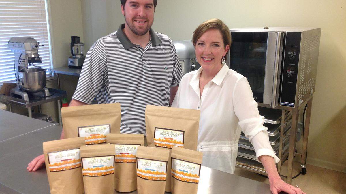 Neal and Margaret Amos, son and mother, are bakers and owners of Southern Straws, a cheese straw snack company based in Columbus.