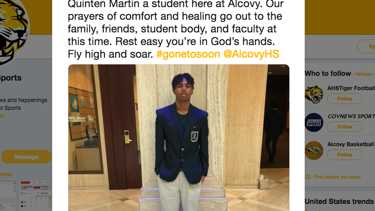 A teen named Quinten Keyvon Martin was killed in a drive-by shooting in Covington while coming home from Zaxby’s. Family said he was likely not the target, and had hid as a child while his mom was killed.
