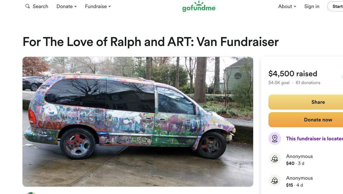 Ralph Frank’s friend Heather Cape started a Go Fund Me campaign on March 11, 2025, with the goal of raising $4,500 to help Frank buy another vehicle to replace the van pictured here.