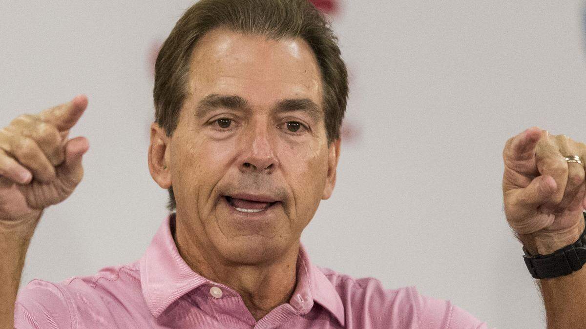 VASHA HUNT/AL.comAlabama NCAA college football coach Nick Saban talks with the media at his weekly press conference Monday in Tuscaloosa, Ala.