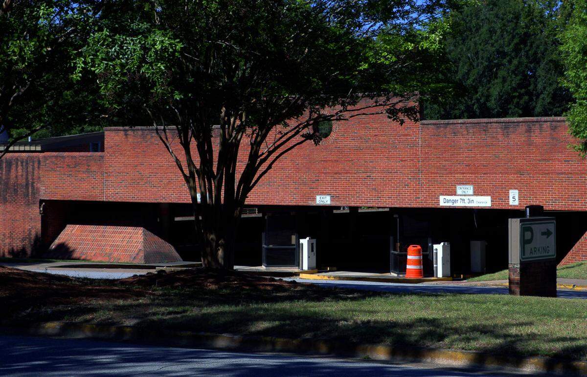 The is the entrance to the parking deck for the Columbus, Georgia Convention & Trade Center.