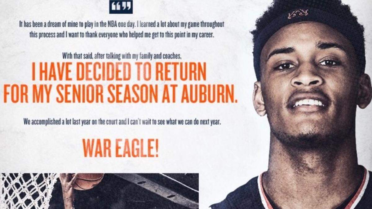 Auburn basketball player Bryce Brown is withdrawing from the 2018 NBA Draft and will return to the Tigers
