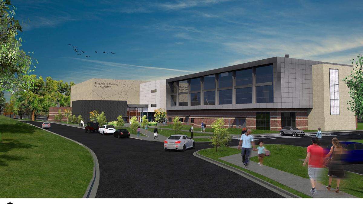 COURTESY OF MUSCOGEE COUNTY SCHOOL DISTRICT 
 This rendering from Hecht Burdeshaw Architects Inc. of Columbus depicts the Muscogee County School District arts academy, a $36 milion project scheduled to be completed by May 2017. The groundbreaking ceremony will be Feb. 27, starting at 1 p.m., at 1700 Midtown Drive.