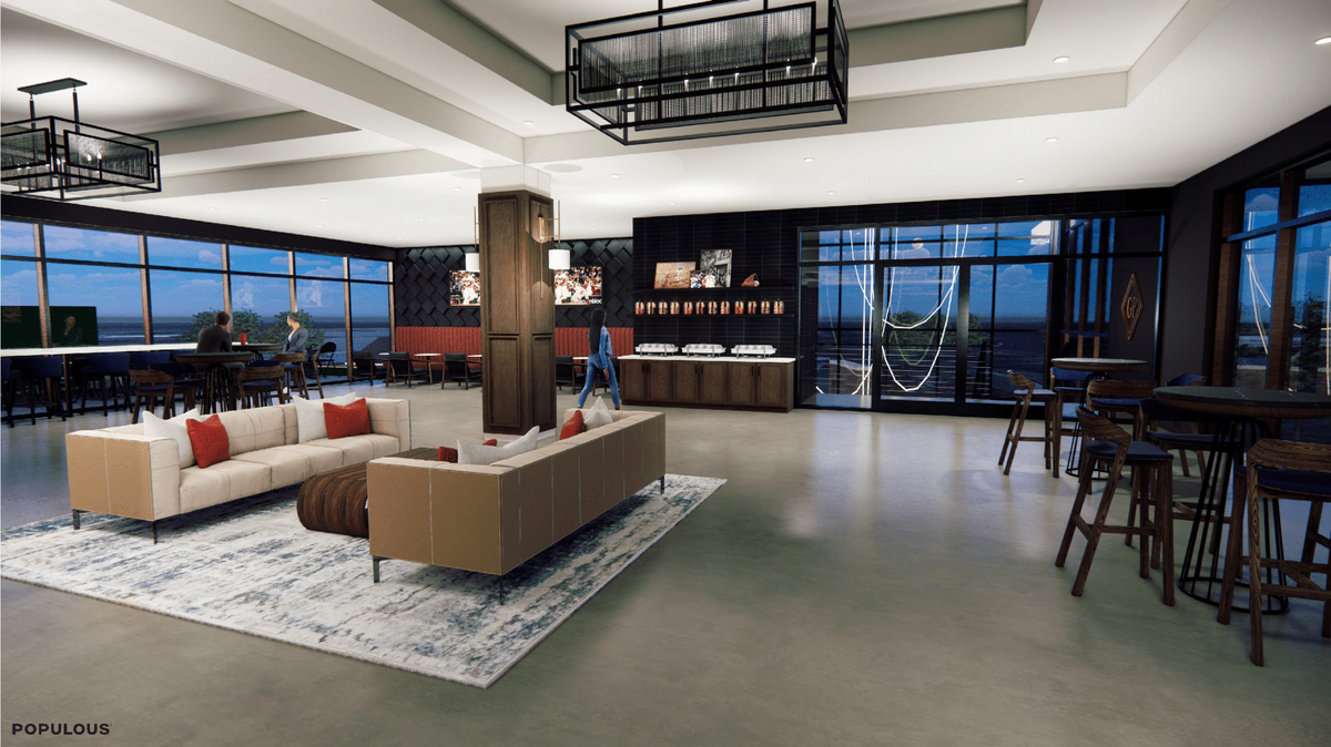 This artist’s rendering shows what the club at Golden Park, now named Synovus Park, is planned to look like when the $50 million renovation of the 98-year-old baseball stadium in Columbus is completed in time for the 2025 arrival of the Atlanta Braves Class AA minor league affiliate moving from Mississippi.