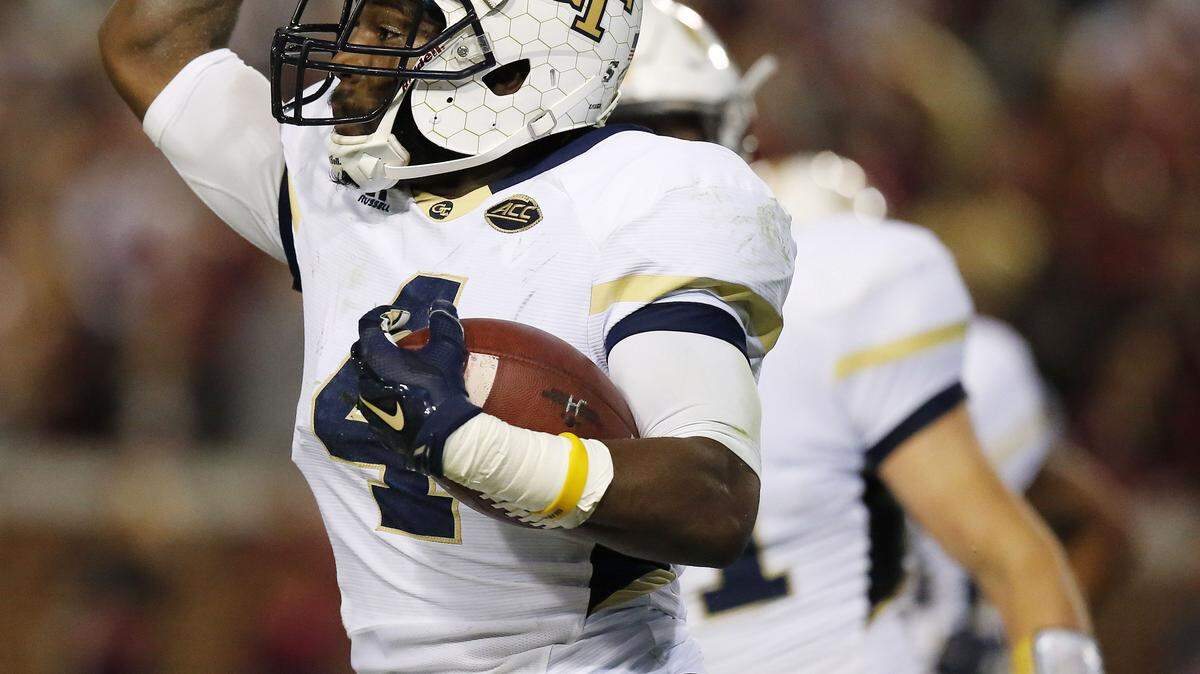 MIKE STEWART/Associated PressGeorgia Tech defensive back Jamal Golden (4) celebrates his interception of Florida State wide receiver Travis Rudolph during the second half of an NCAA college football game, Saturday in Atlanta. Georgia Tech won 22-16.