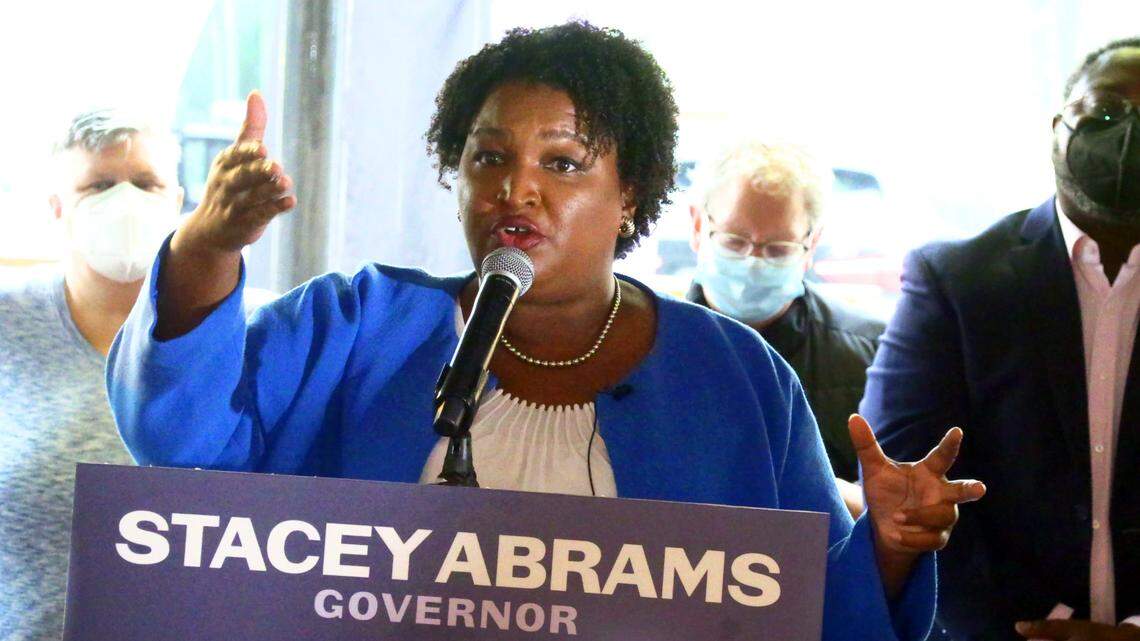 A file photo of Democratic gubernatorial candidate Stacey Abrams in Columbus, Georgia in March 2022.