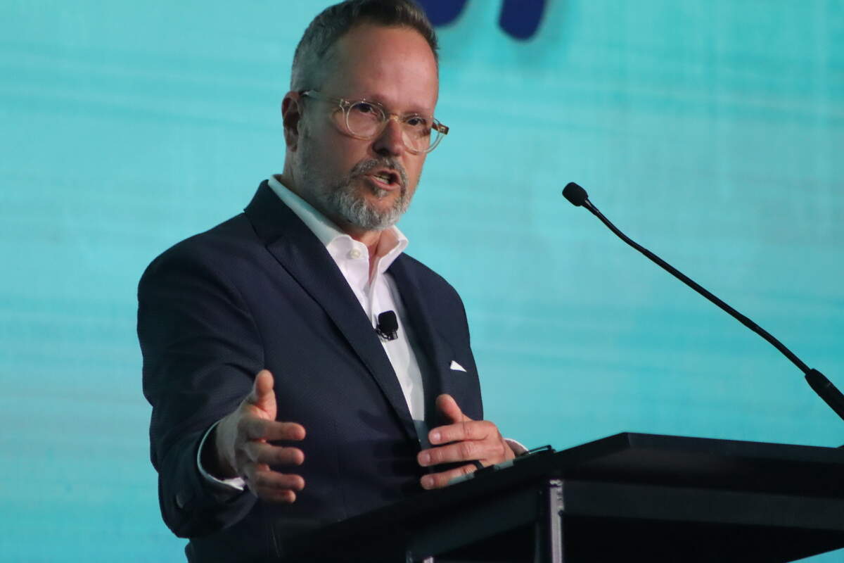 During the Georgia Chamber of Commerce State of Energy conference at the Coca-Cola headquarters in Atlanta on May 28, 2026, chamber president and CEO Chris Clark speaks about the importance of energy infrastructure.