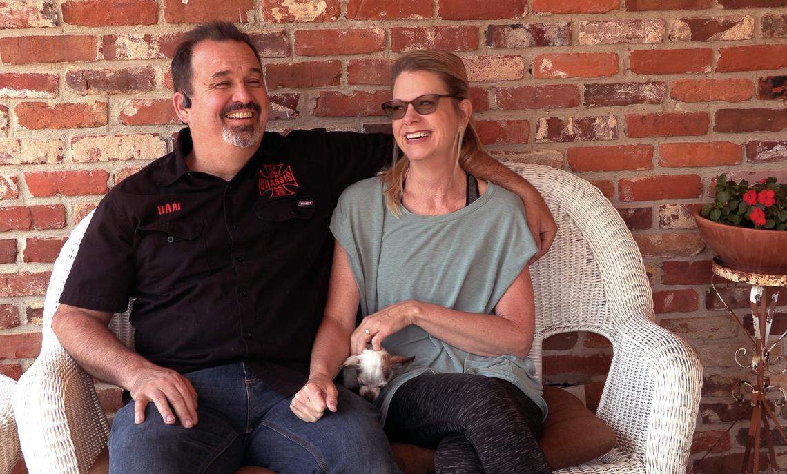 Dan Parker and his fiancée Jennifer Stegall answer questions during a recent interview with the Ledger-Enquirer. On Feb. 23 at the Spaceport in New Mexico, Columbus resident Dan Parker, 49, set the American speed record for a blind person at 153 mph over 1.5 miles, and he kept the car within 5 feet of the center line the whole way despite a 22-mph side wind.