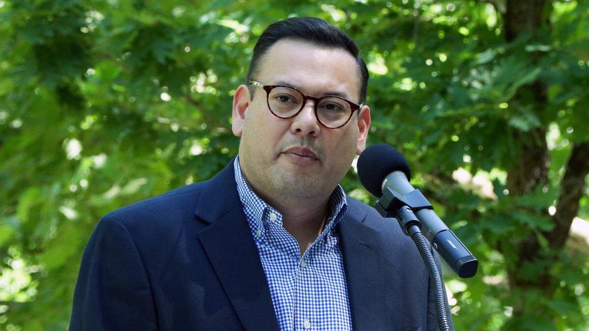 MidTown Inc. executive director Julio Portillo speaks May 15, 2026, during the groundbreaking ceremony for the Dinglewood Park Trail, a $2.2 million project that, when complete, will further activate a green space in midtown and better connect users to their community and each other.