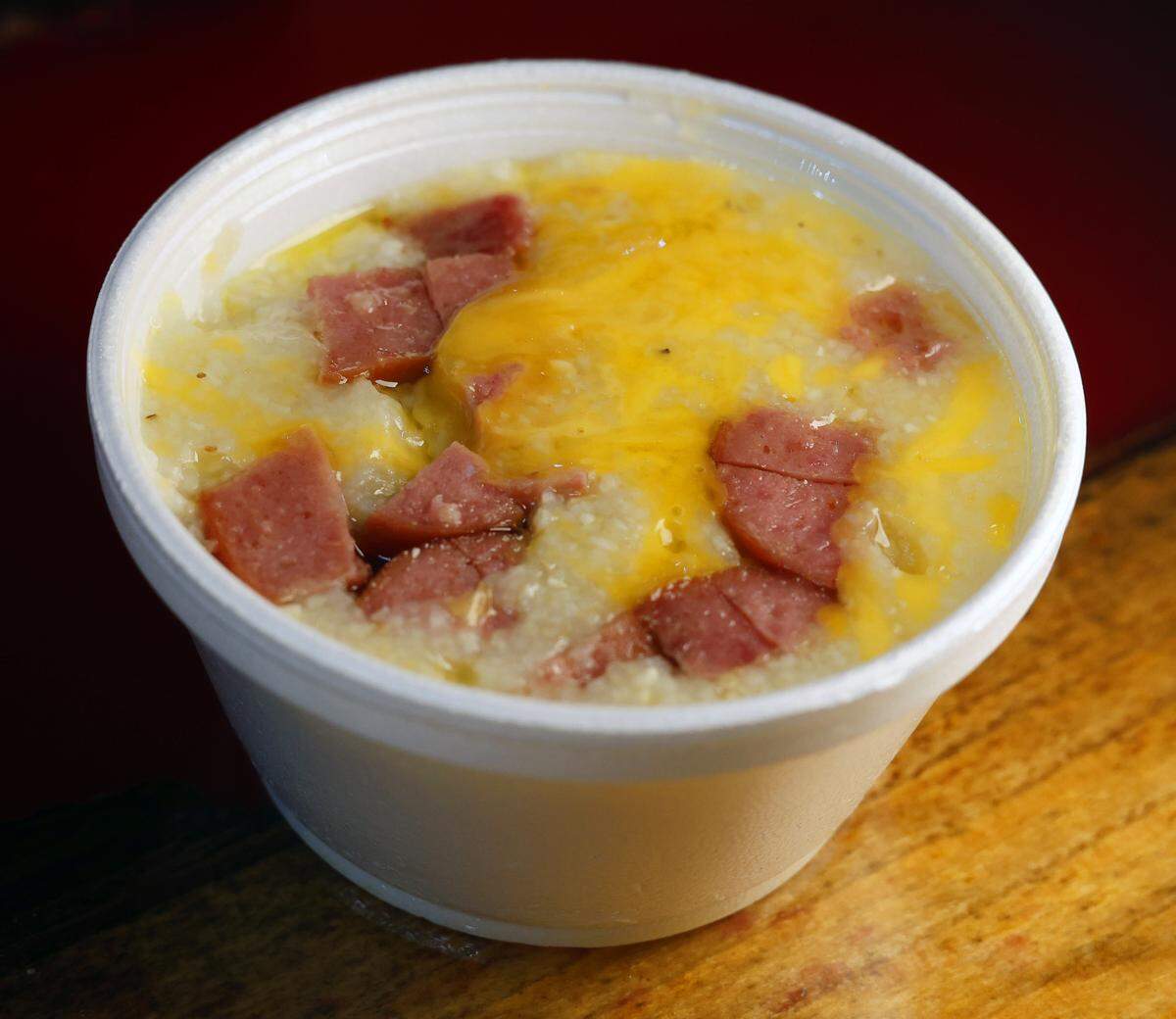 This is the cheese grits with link sausage bowl from Express Market, 1465 54th St. in Columbus, pictured Sept. 19, 2025.