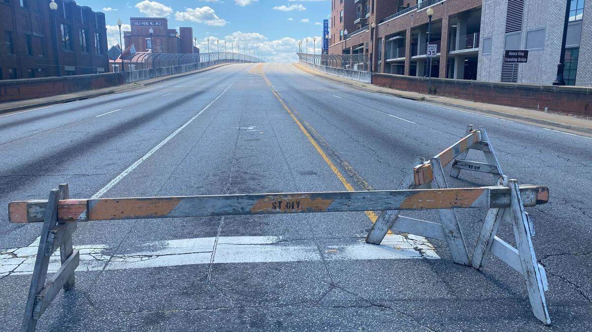 A picture of a barrier located at the 13th Street bridge which has been temporarily shut down on Thursday July, 11, 2024.