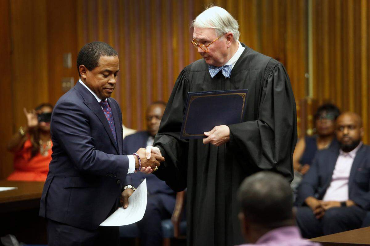 Travis Chambers was sworn into Columbus City Council by Superior Court Judge Arthur L. Smith III in early July. 07/03/2024