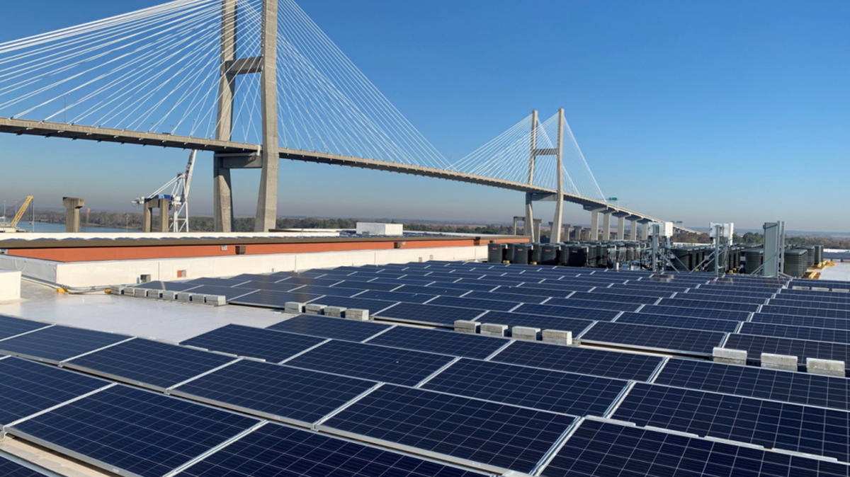 A solar panel array powering the City of Savannah buildings.