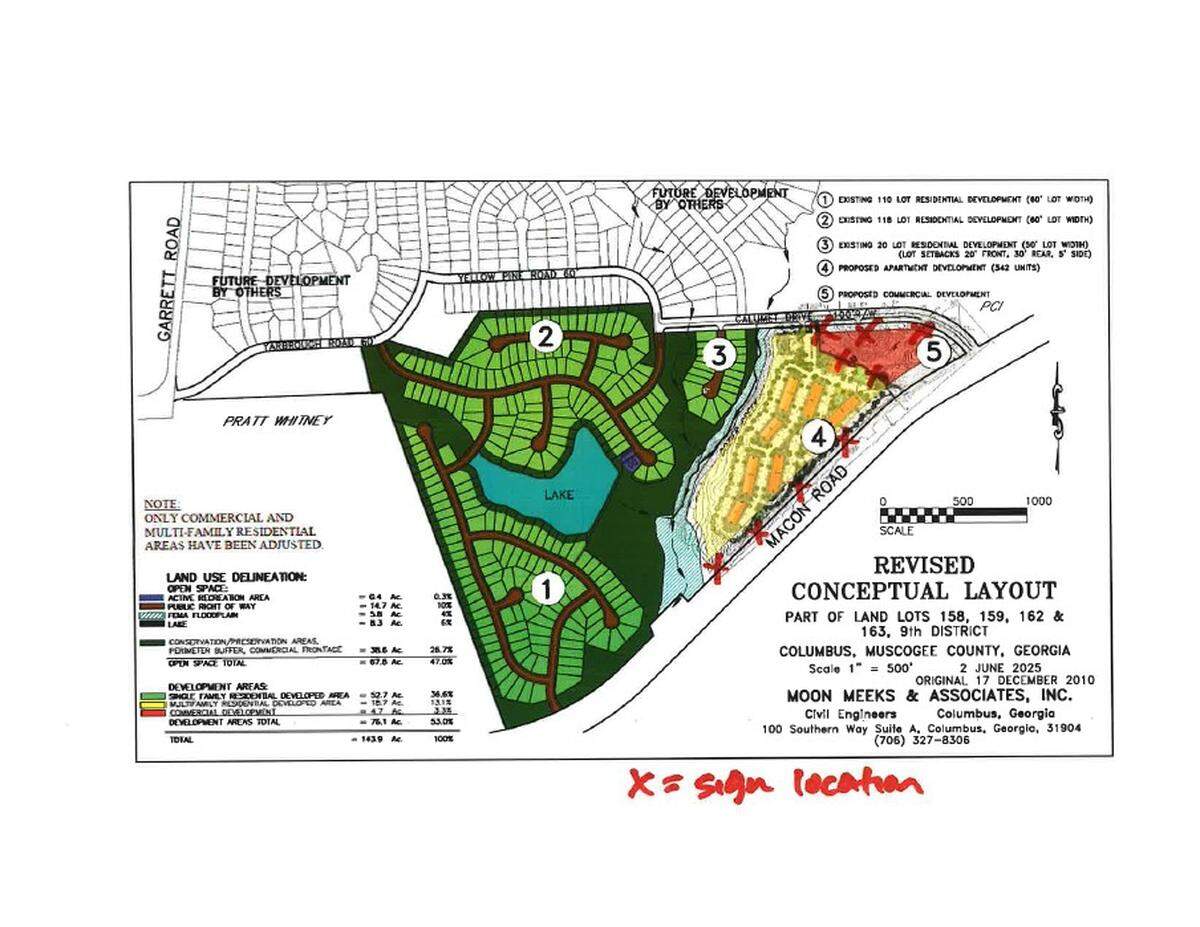 Midland residents packed a meeting room July 21, 2025, in the Psalmond Road Recreation Center to fight against the proposed rezoning of 9101 Macon Road in Columbus for a multiuse development. This map shows the affected area.