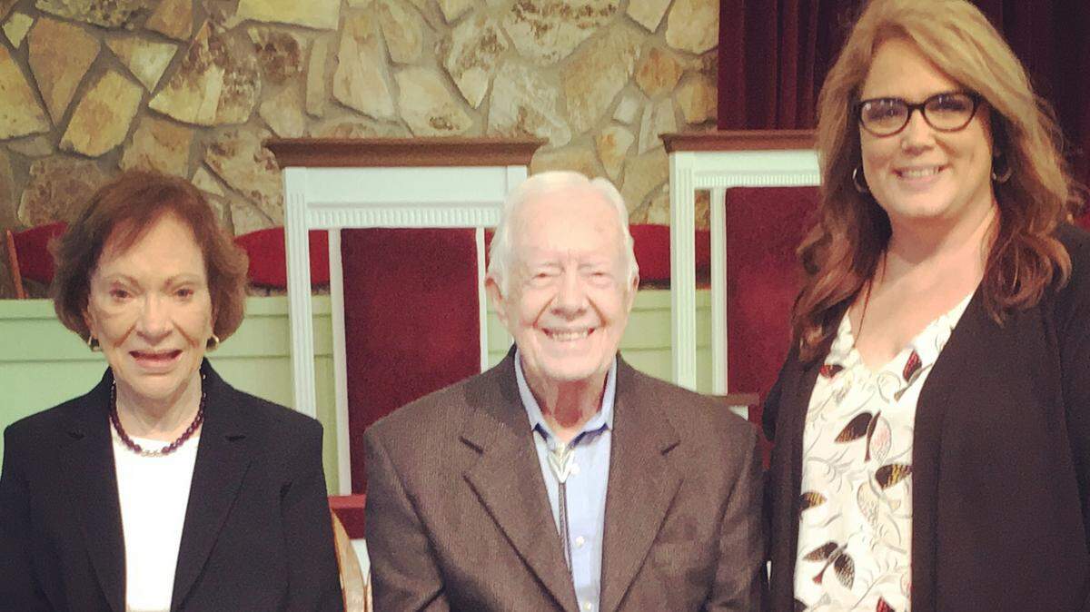 Tiffany Patten of Columbus poses with former President Jimmy Carter and first lady Rosalynn Carter in 2019 at Maranatha Baptist Church in Plains, Georgia, after Patten heard President Carter give a Sunday school lesson.