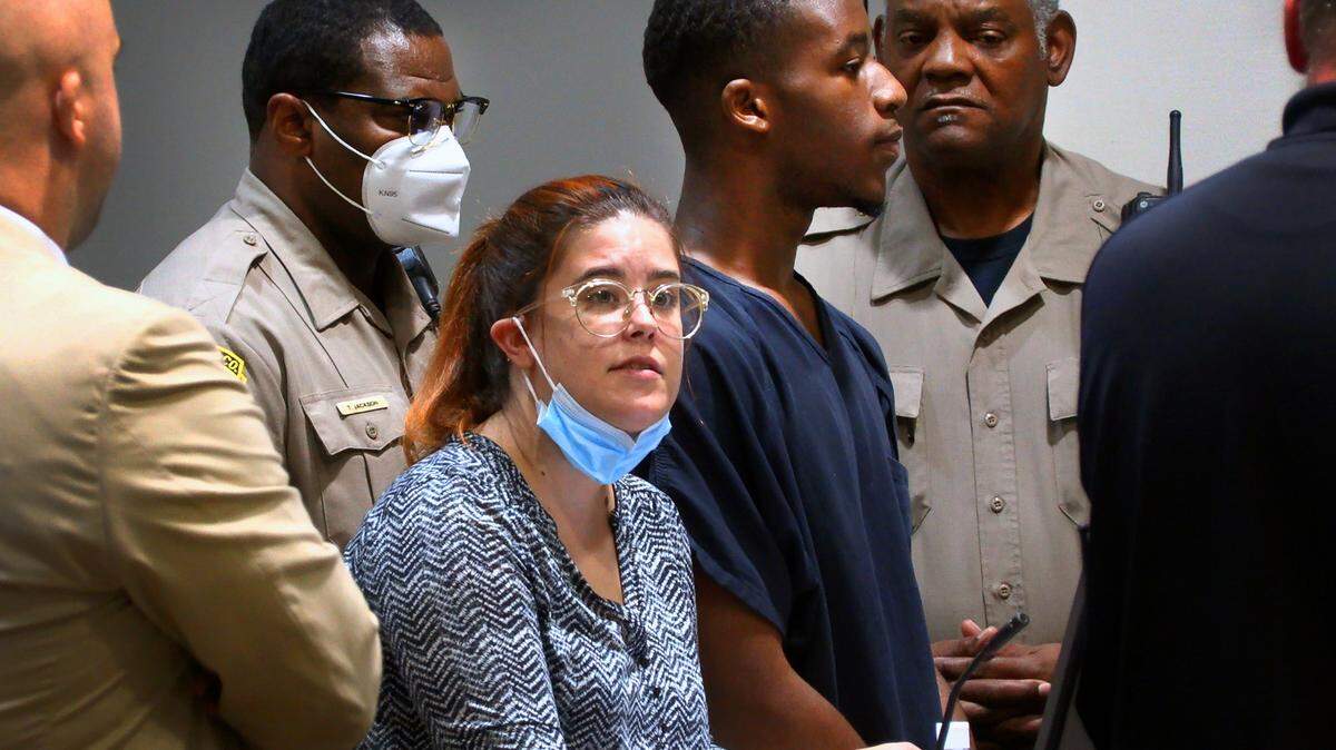 Public defender Gracie Ham represents Dorian Lionel Reviere( center, facing right) during Reviere’s hearing Monday morning in Columbus Recorder’s Court in Columbus, Georgia. 08/15/2022