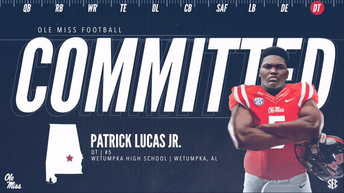 Three-star defensive tackle Patrick Lucas committed to the Ole Miss Rebels on Monday