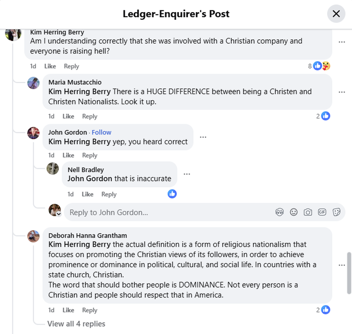 Questions arise in the comments section of the Ledger’s Facebook page
