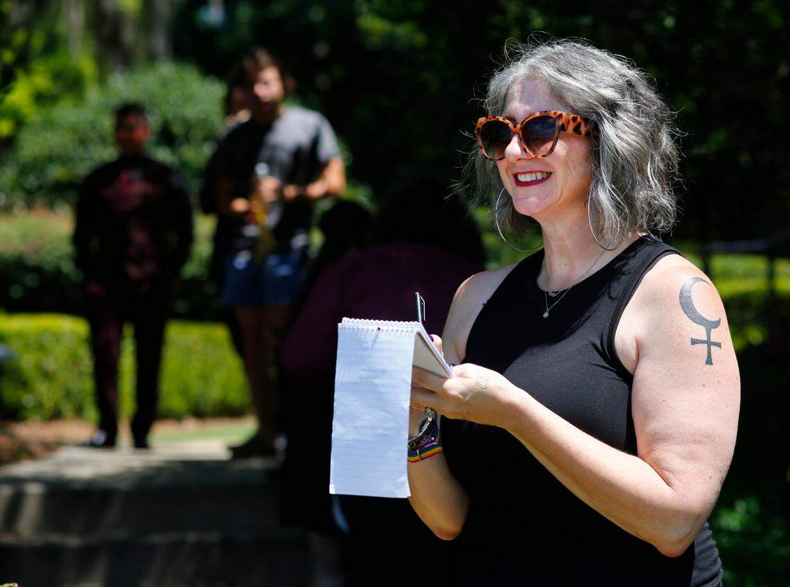 Ledger-Enquirer reporter Sundi Rose reports on the shooting of scenes Monday afternoon for “Razor’s Edge” at Bill Mill Event Center in Columbus, Georgia. 07/10/2024