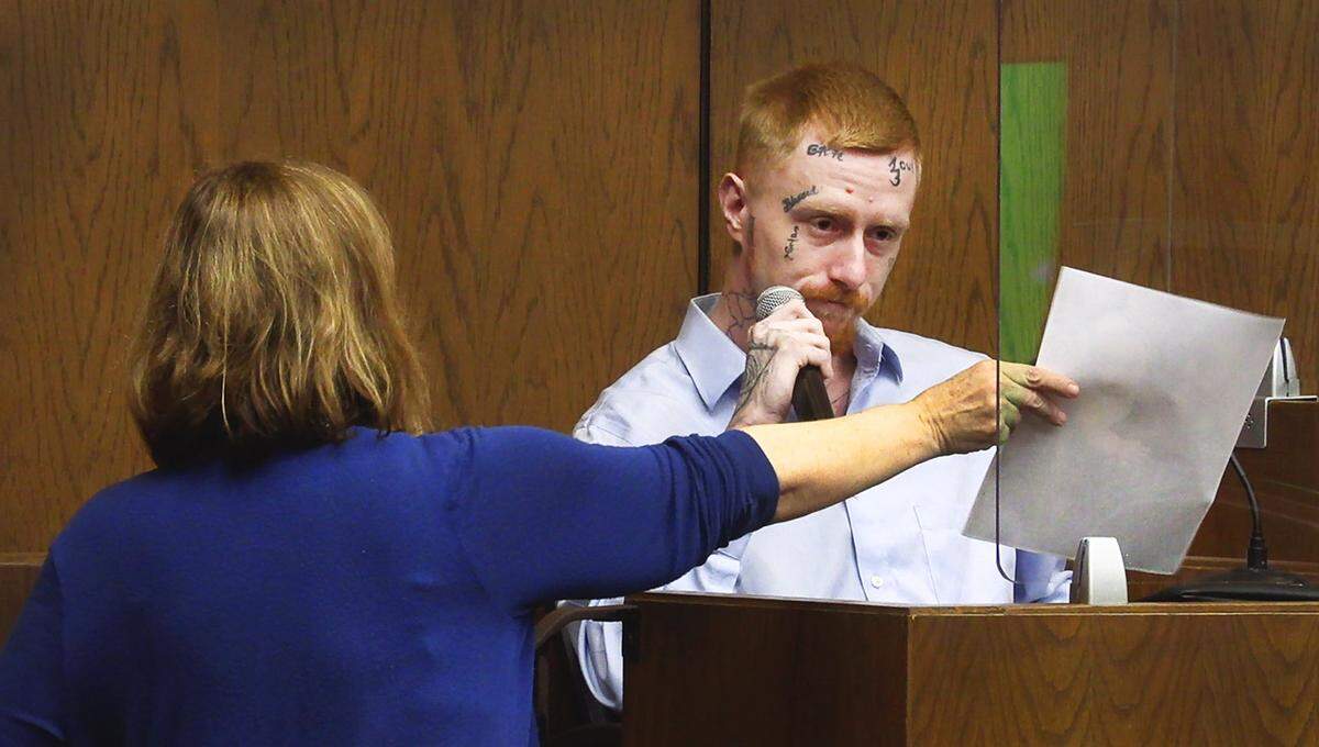 Dylan Ray Haskell testifies at the trial of Valintino Dewashington Tucker in Muscogee Superior Court Wednesday afternoon. 05/04/2022
