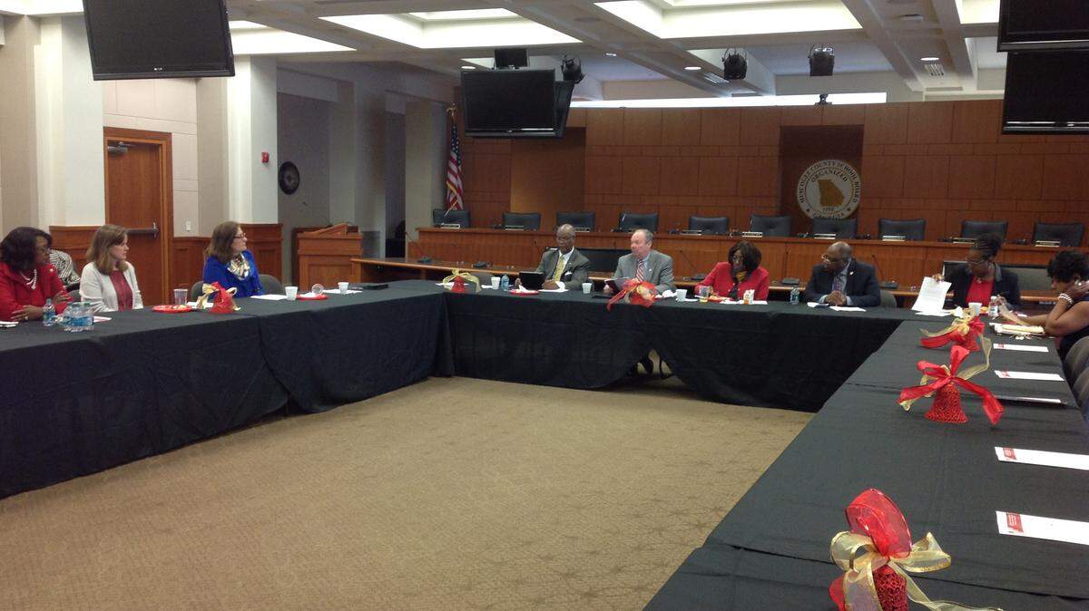 Muscogee County School Board members meet Thursday, December 14, 2017, with members of the local legislative delegation to present priorities in advance of the 2018 Georgia General Assembly.