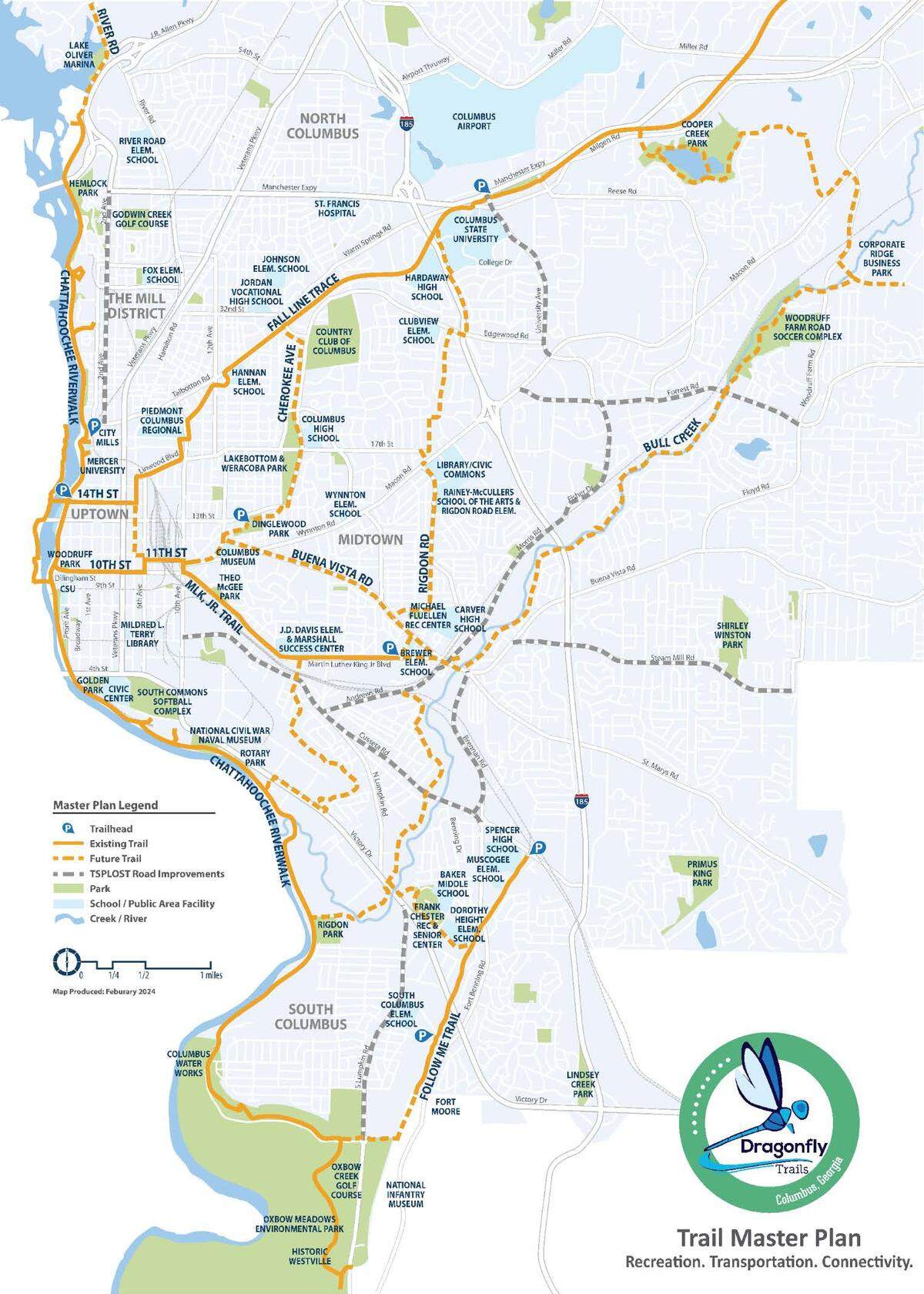 Dragonfly Trails Masterplan with TSPLOST road improvement projects in gray.