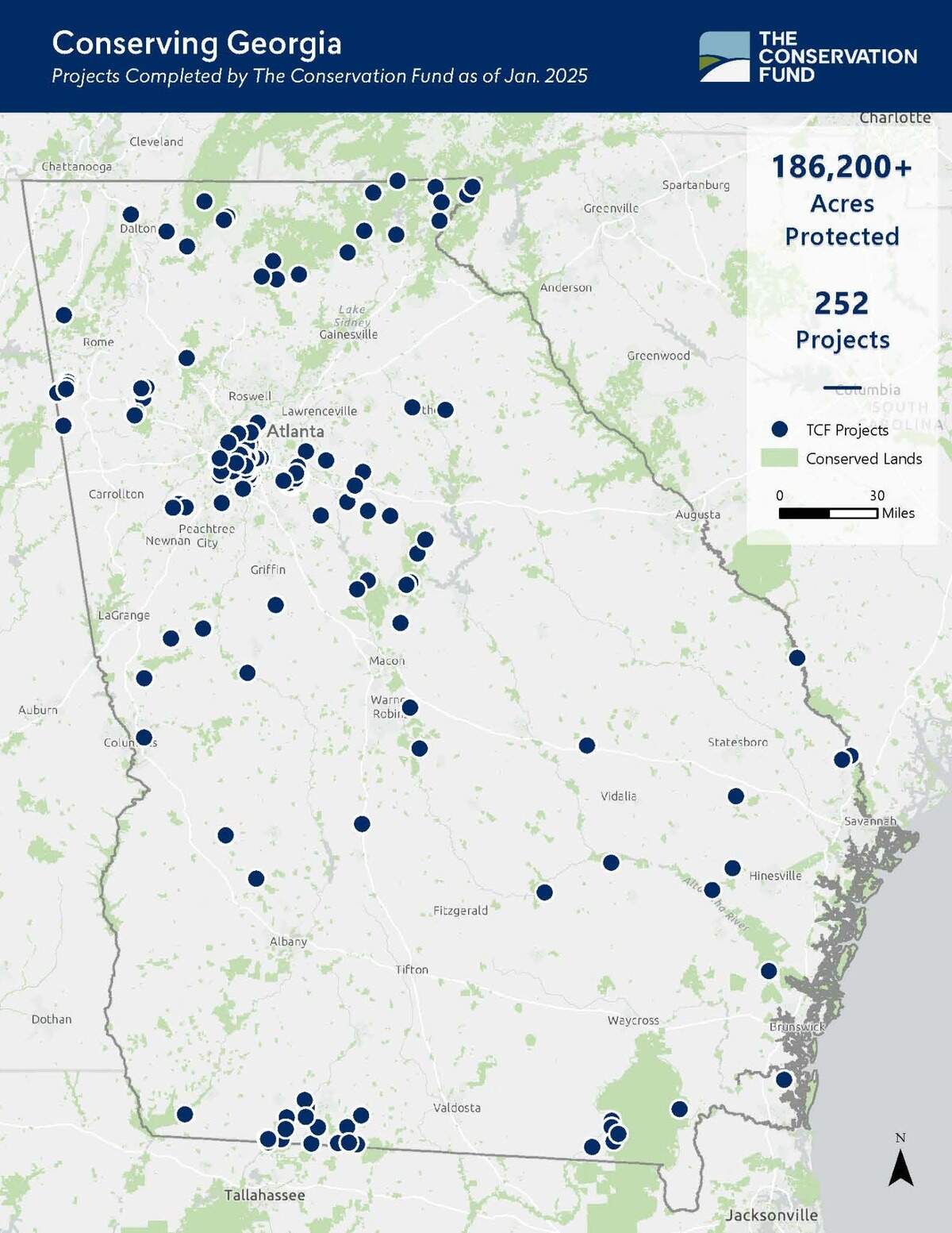 The Conservation Fund land projects in the state of Georgia as of January 2025.