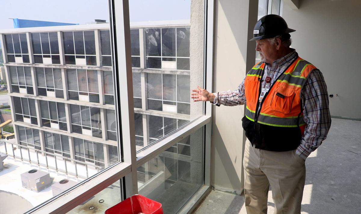 Taine Waller, director of construction at Piedmont Columbus Regional in Columbus, gives a tour of the Bill and Olivia Amos Children’s Hospital that’s under construction in Columbus, Georgia. 04/08/2024