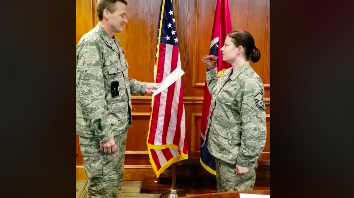 Reports say Master Sgt. Robin Brown, a public affairs officer with the Tennessee Air National Guard, used a dinosaur puppet to recite her re-enlistment oath. Brown and her colonel were discharged after the video surfaced on social media.