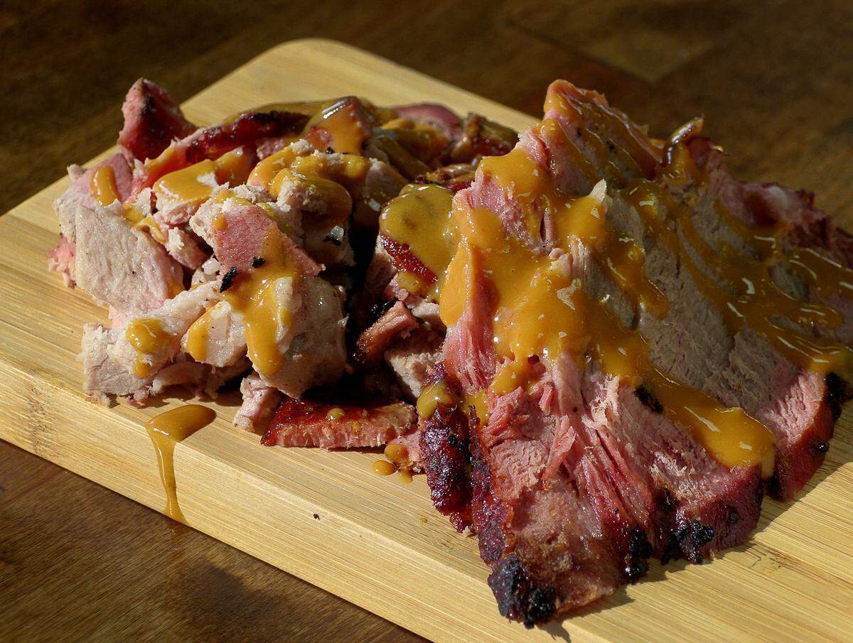 This is the sliced, and chopped, Boston butt at Mike & Ed’s Bar-B-Q location at 7590 Schomburg Road in Columbus, Georgia. 04/18/2023