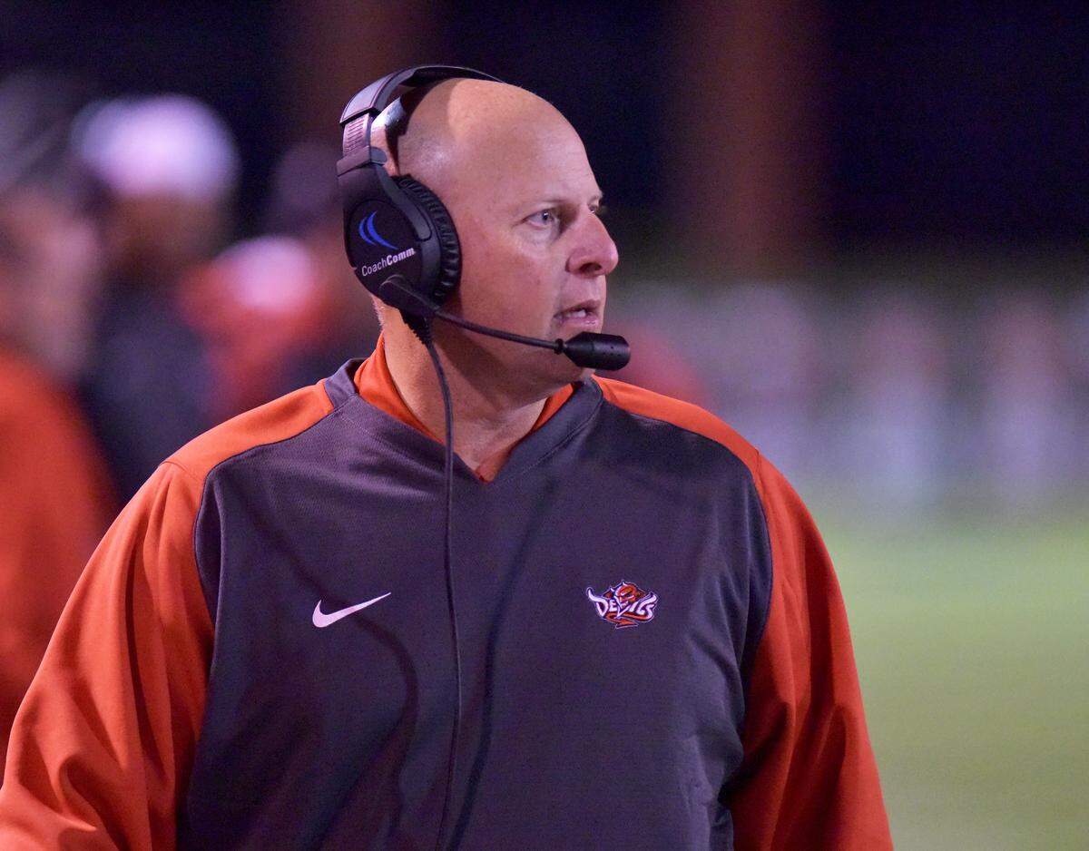 Central head football coach Jamey DuBose watches his Red Devils play McGill-Toolen in the AHSAA Class 7A state quarterfinals Friday night, November 16, 2018, at Garrett-Harrison Stadium.