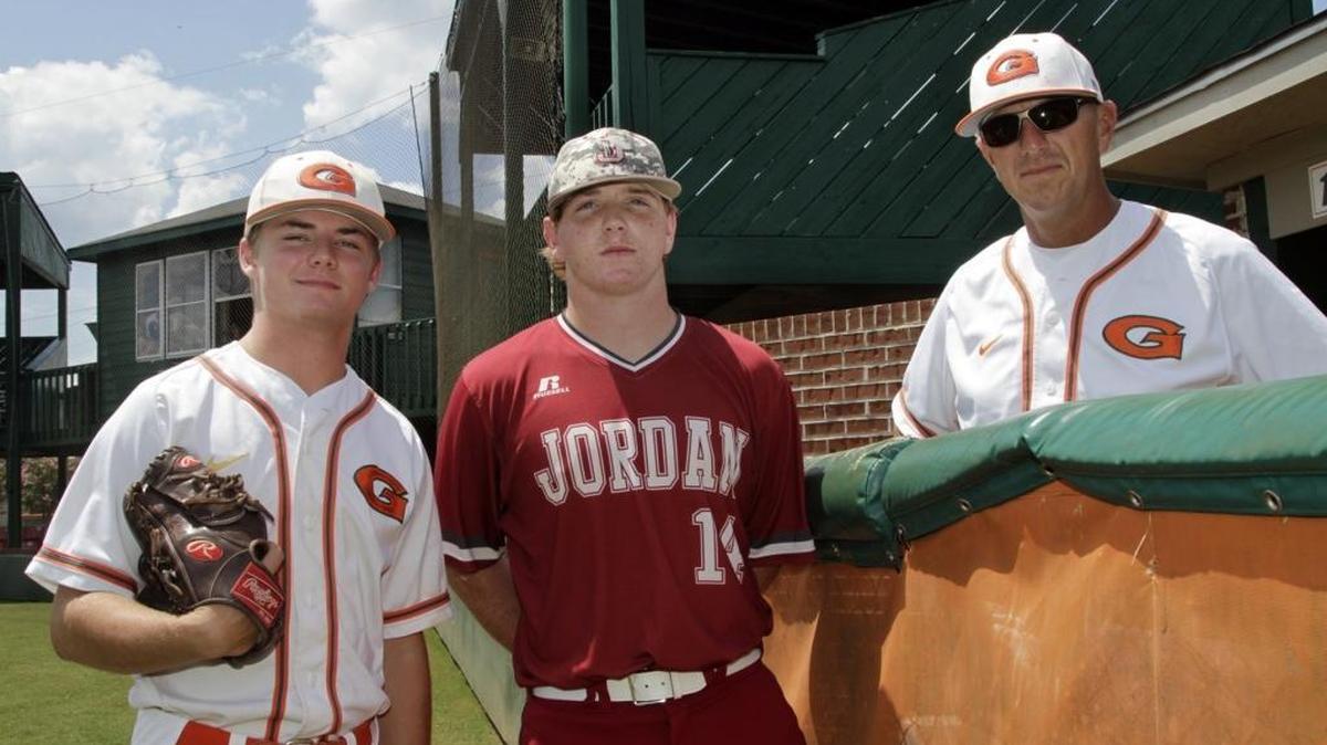 All-Bi-City 1A-3A Pitcher of the Year Daniel Holley of Glenwood School, left, Player of the Year John Kropaczewski of Jordan High and Coach of the Year Tim Fanning of Glenwood School.