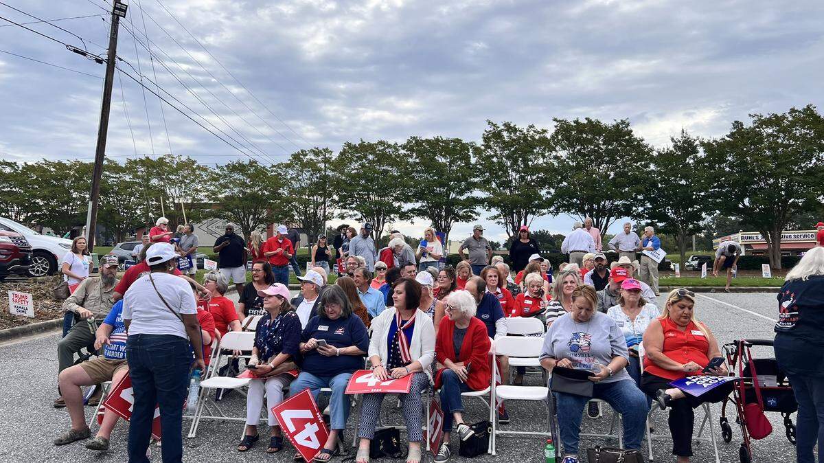 Supporters begin arriving at the Columbus, Georgia, venue for the launch of the 3-day Team Trump Bus Tour with Georgia State Rep. Carmen Rice, U.S. House District 2 candidate Wayne Johnson, and U.S. Sen. Joni Ernst speaking.