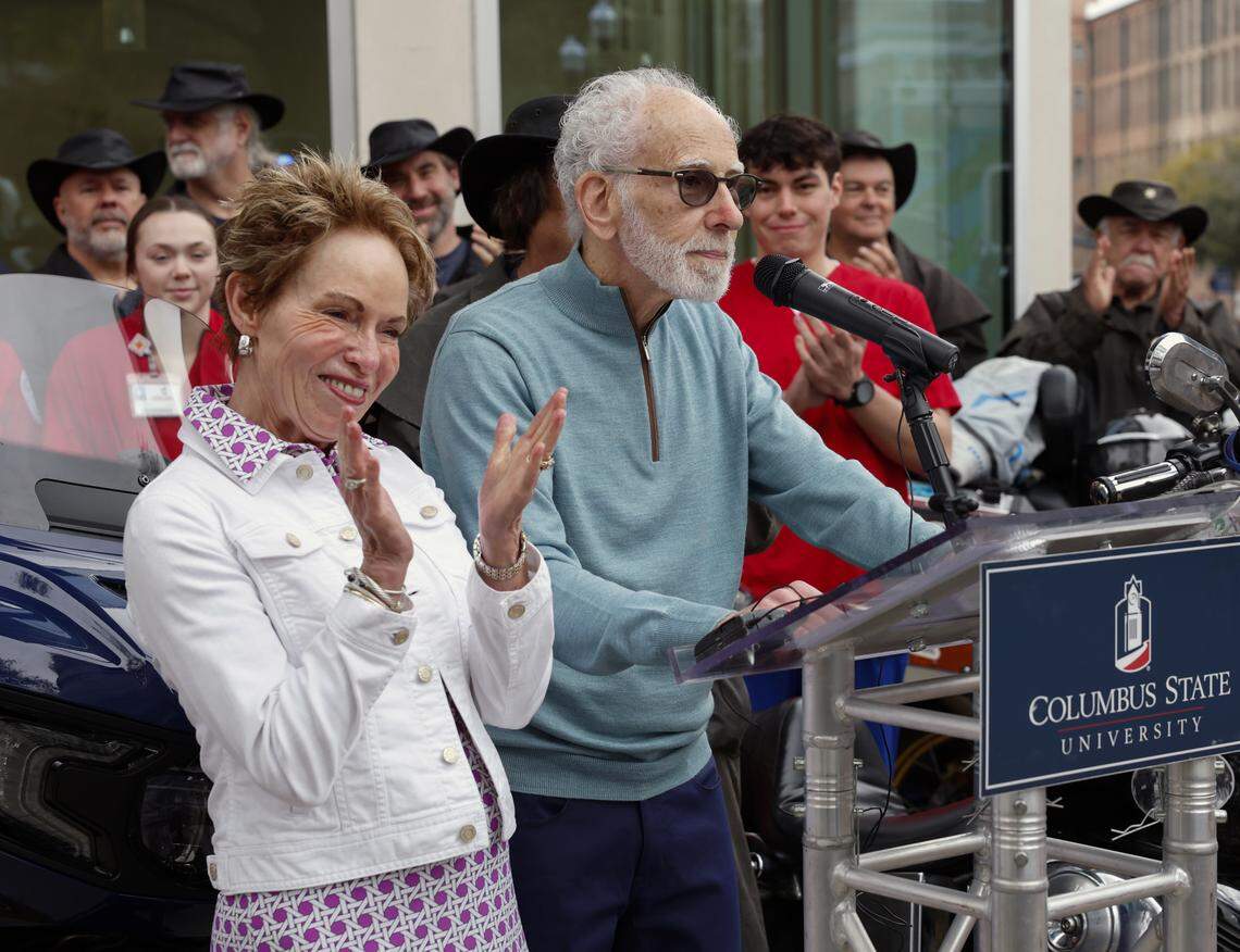 Columbus neonatologist Dr. David Levine, for whom the neonatal simulation lab at Columbus State University is named, announces during a March 3, 2026, news conference in downtown Columbus he and his wife are establishing the David and Daunn Miracle Ride Scholarship for CSU nursing students.