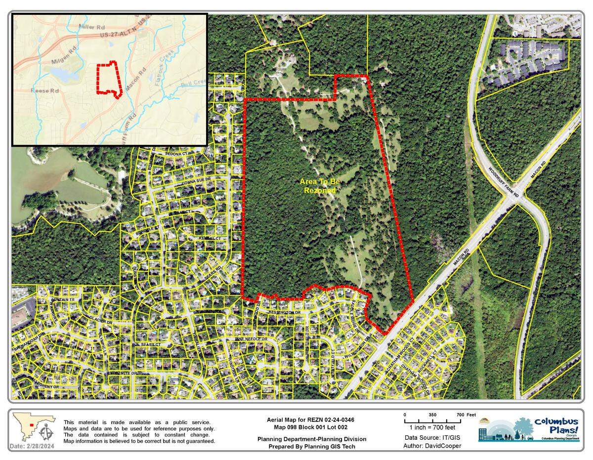 Proterra Development of Marietta, Georgia has proposed a development that would require the rezoning of 115.56 acres of land at 5201 Macon Road in Columbus, Georgia.