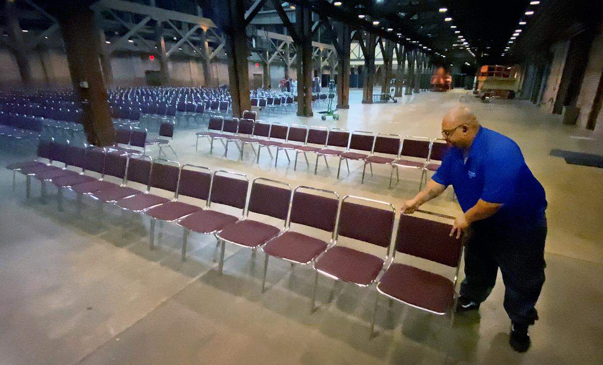 Set up has begun for the 2023 Georgia Republican Party’s 2023 State Convention at the Columbus Convention & Trade Center in Columbus, Georgia. 06/05/2023