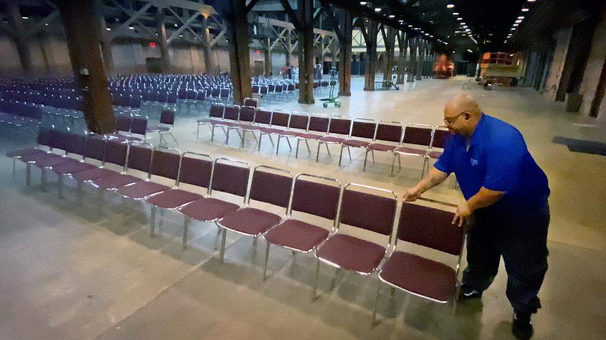 Set up has begun for the 2023 Georgia Republican Party’s 2023 State Convention at the Columbus Convention & Trade Center in Columbus, Georgia. 06/05/2023