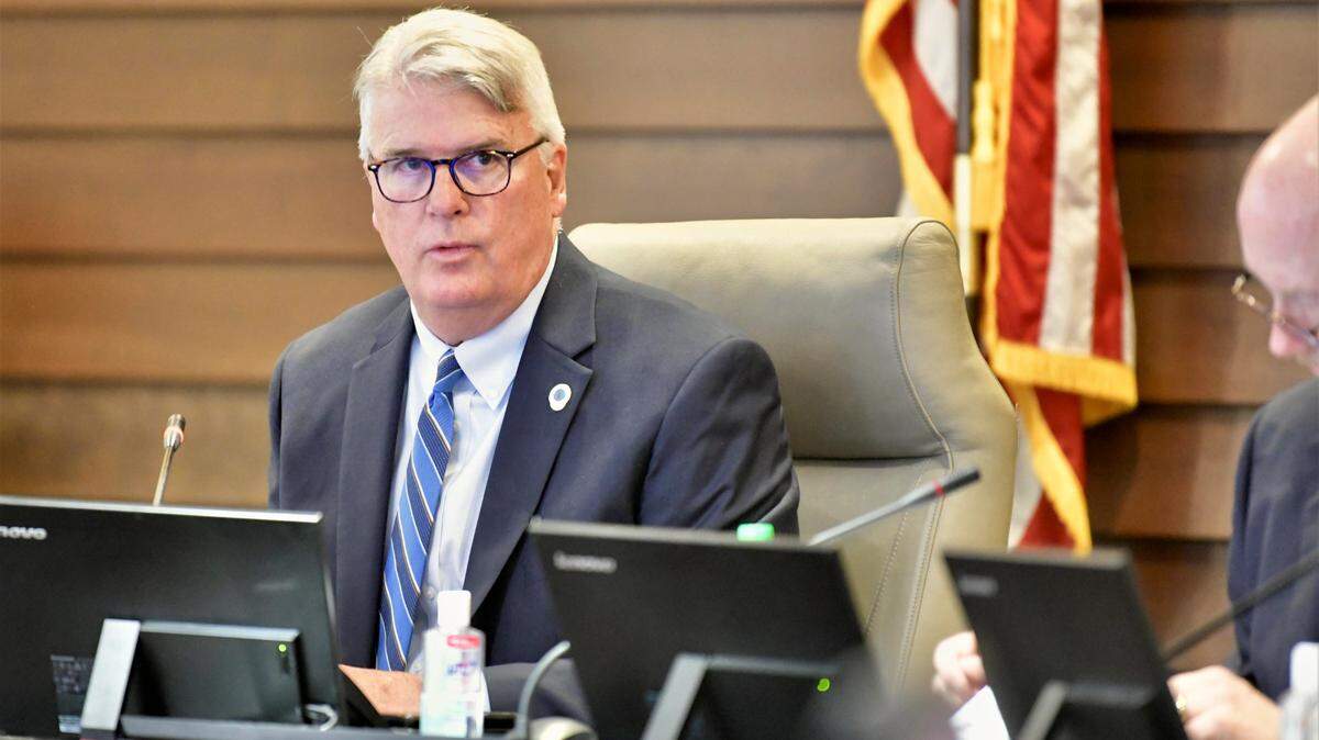 Columbus Mayor Skip Henderson speaks at at city council meeting in this L-E file photo. The council has yet to name an interim police chief to replace Freddie Blackmon.
