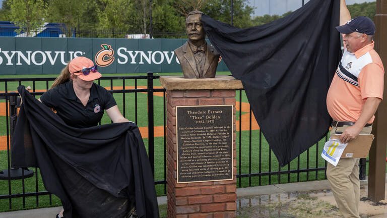 Clingstones unveil bust honoring Theodore ‘Theo’ Golden at Synovus Park in Columbus