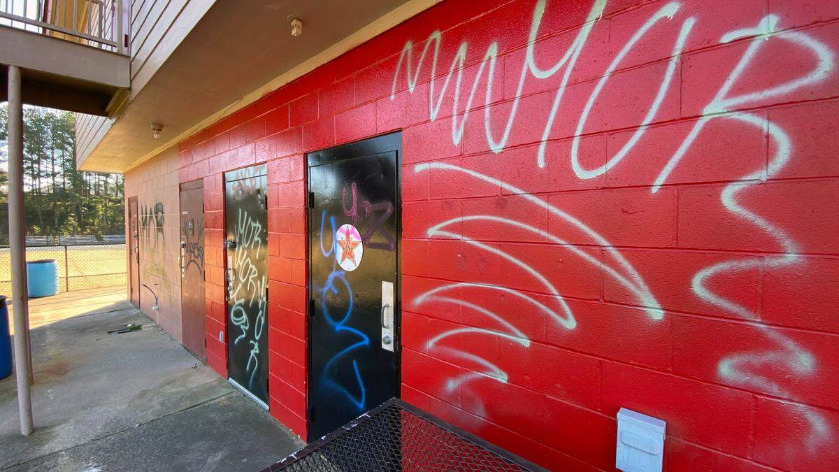 Several buildings and dugouts at the ball fields at Britt David Park in Columbus, Georgia were vandalized with spray paint.