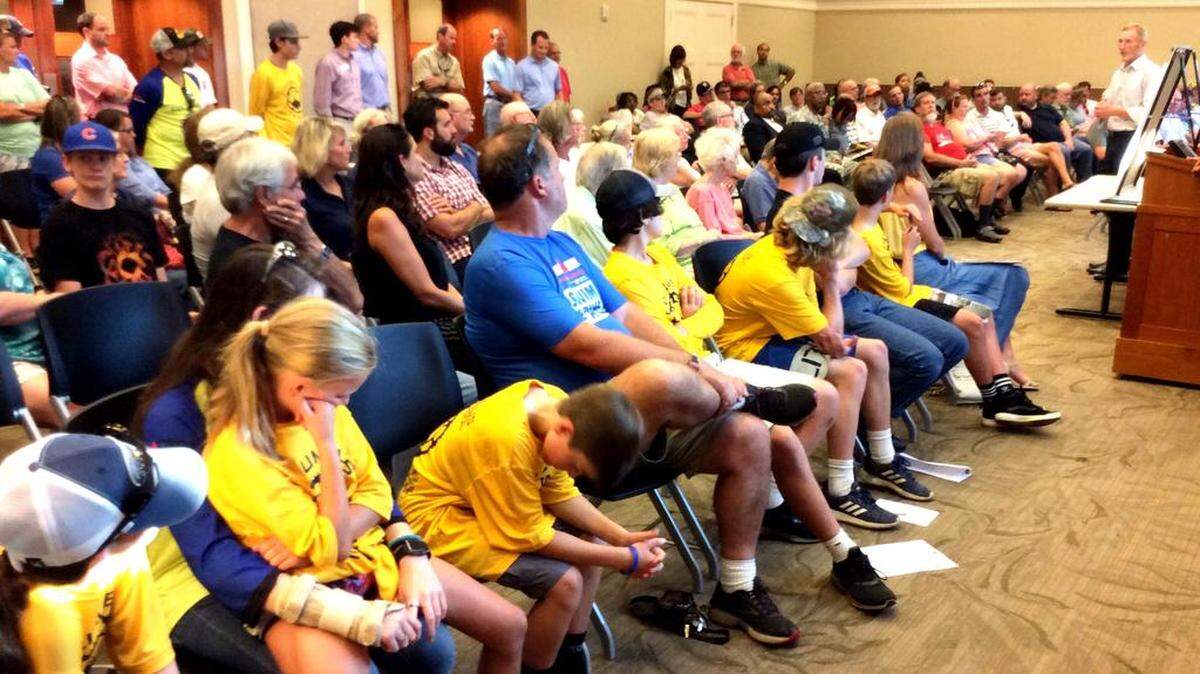 About 100 people turned out at the Columbus Public Library for an Aug. 13 meeting on building bike trails at Standing Boy Creek State Wildlife Management Area.
