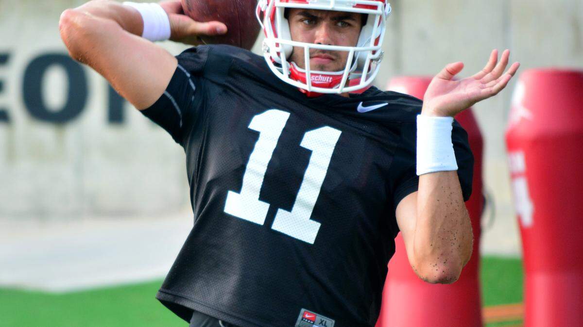 Georgia quarterback Greyson Lambert (11) during the Bulldogs' session on the Woodruff Practice Fields on Tuesday, Aug. 11, 2015, in Athens, Ga. (Photo by Steven Colquitt)