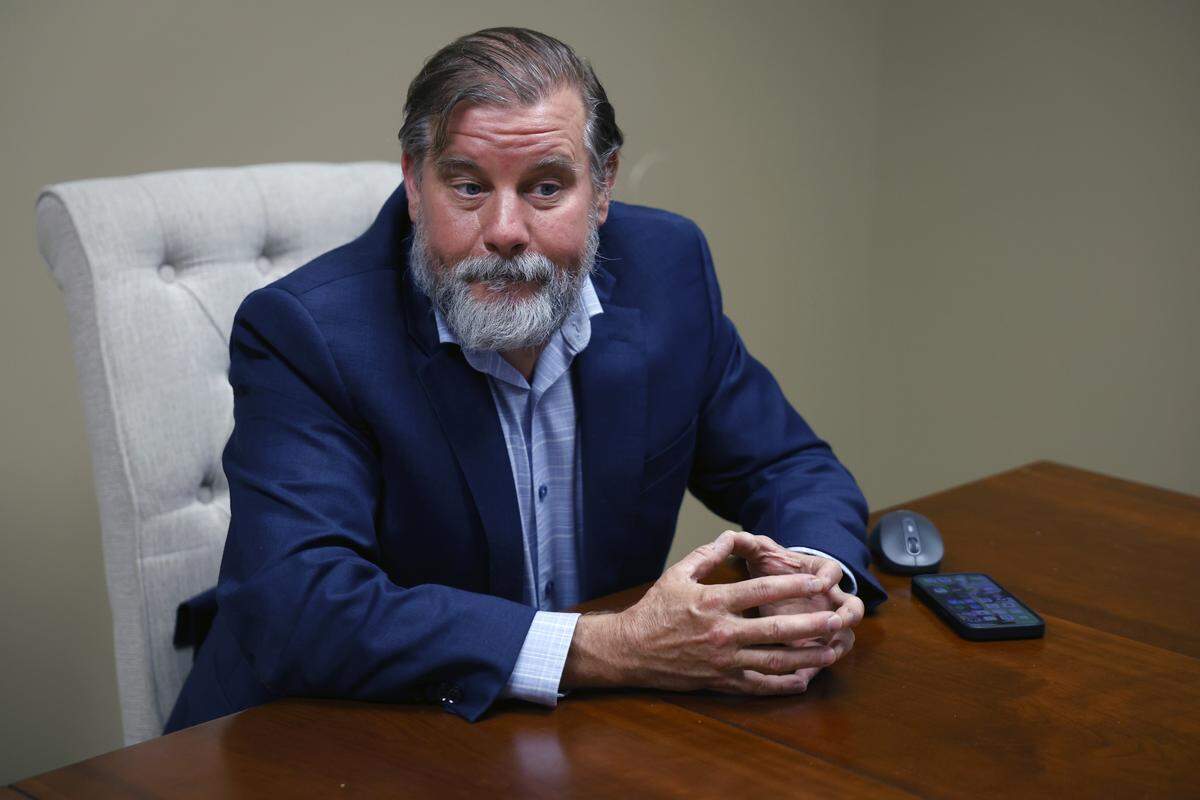 During a March 10, 2026, interview with the Ledger-Enquirer, VentorLux LLC founder Nathan Carr talks in his Columbus office about the company’s flagship device, the Soulis X1, which works to destroy harmful pathogens and other microorganisms by cycling air through the device’s photolysis chamber.