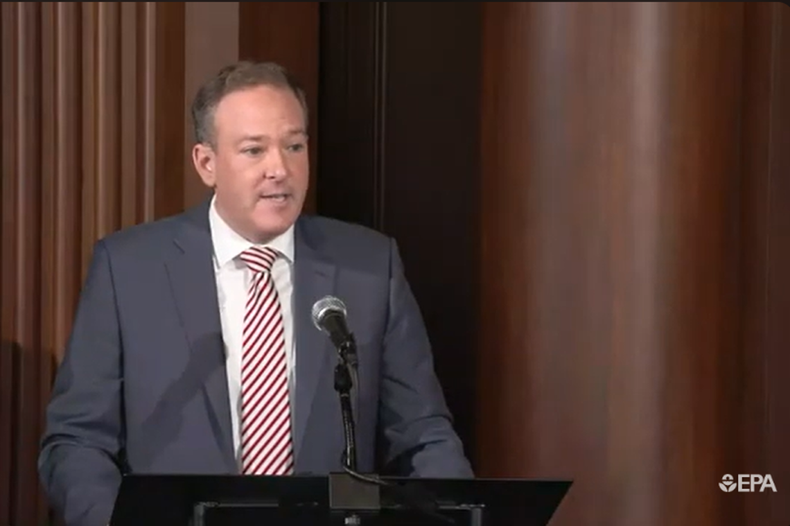 Environmental Protection Agency Administrator, Lee Zeldin speaks during a press conference about the proposal to repeal Biden-era pollution regulations from the energy sector. 6/11/25